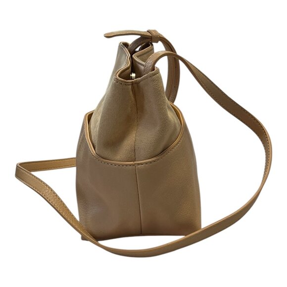 Lauren Conrad Crossbody Bag Light Tan Faux Leather Suede Gold Hardware 9.5x7.5x5 - Picture 4 of 7